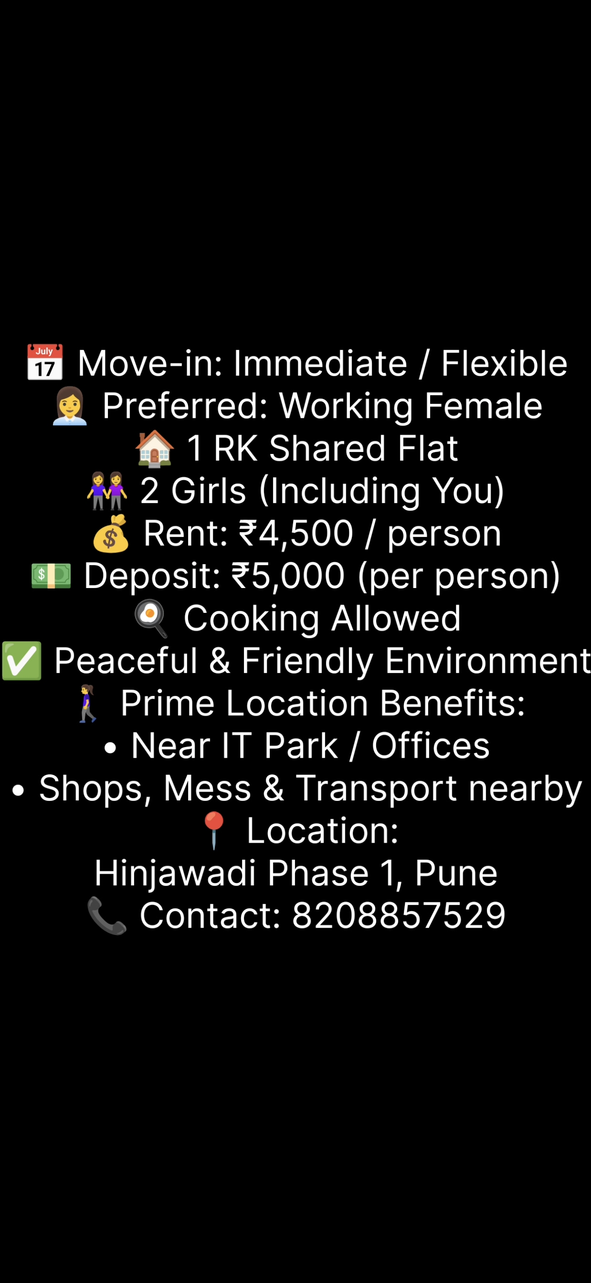 1RK room requirement in Hinjewadi Phase 1, Pune